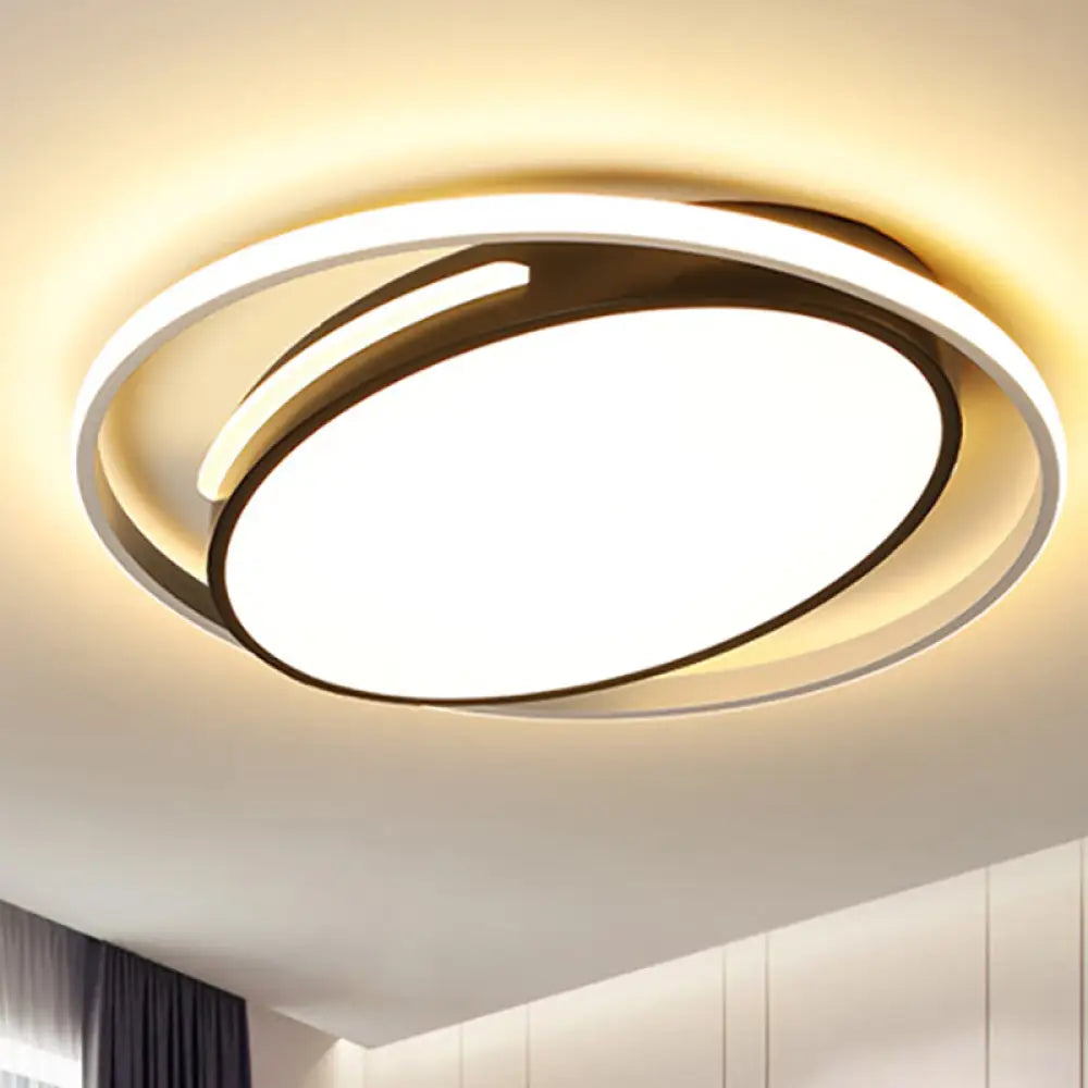 Black Oval Flush Mount Lighting - Metallic Led Light With Frosted Diffuser 16’/19.5’ Wide /