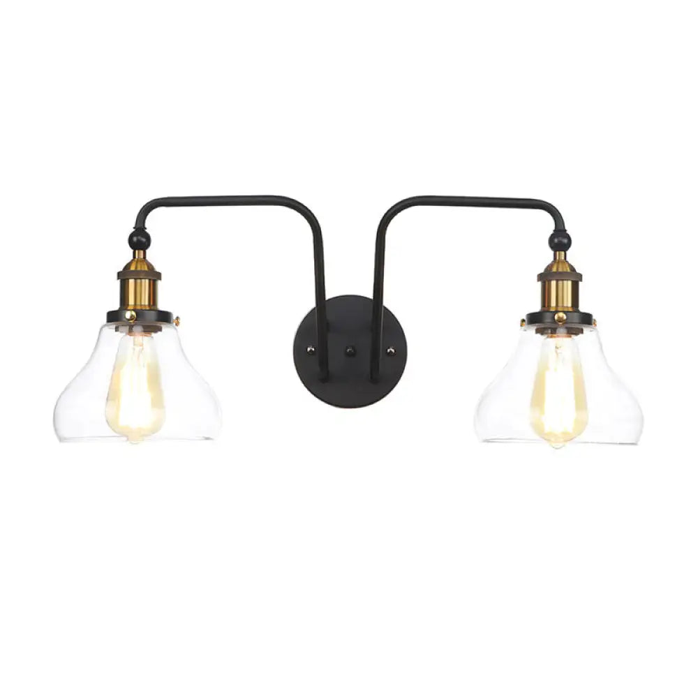 Black Pear/Bell Indoor Wall Mount Lamp With Clear Glass - 2-Light Sconce Light Fixture / Pear