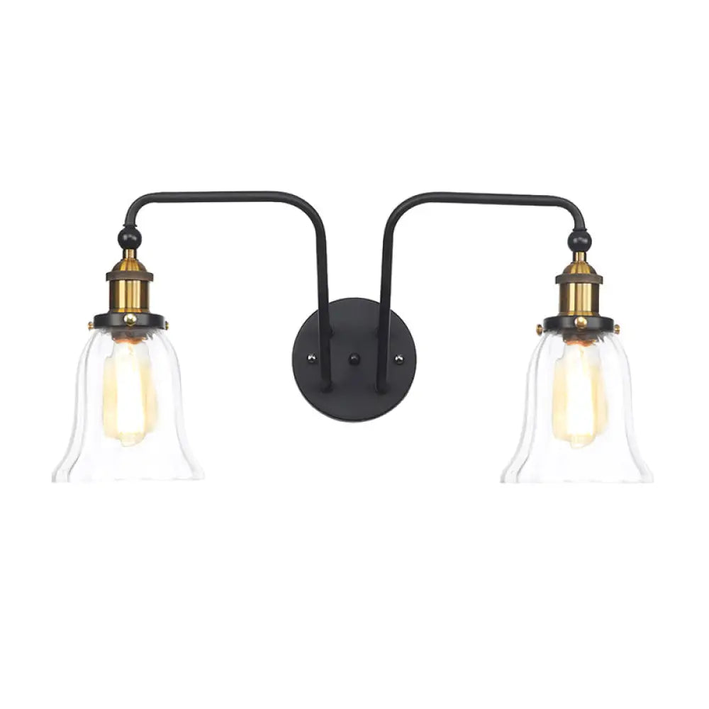 Black Pear/Bell Indoor Wall Mount Lamp With Clear Glass - 2-Light Sconce Light Fixture / Bell