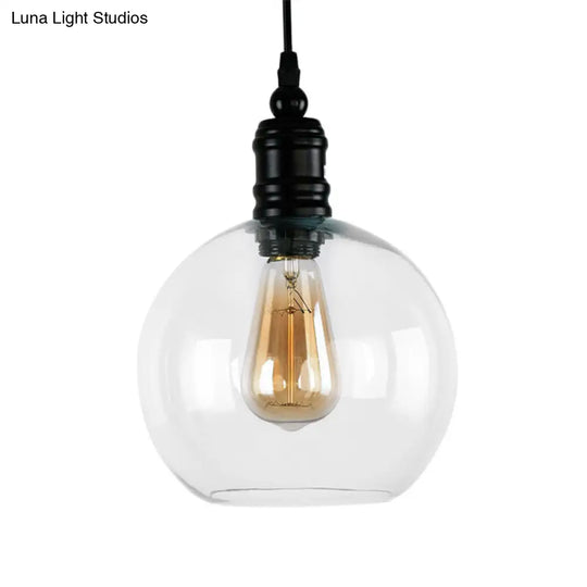 Industrial Hanging Light Fixture For Kitchen - Clear Glass Shade Black Pendant Globe/Bell 1-Light