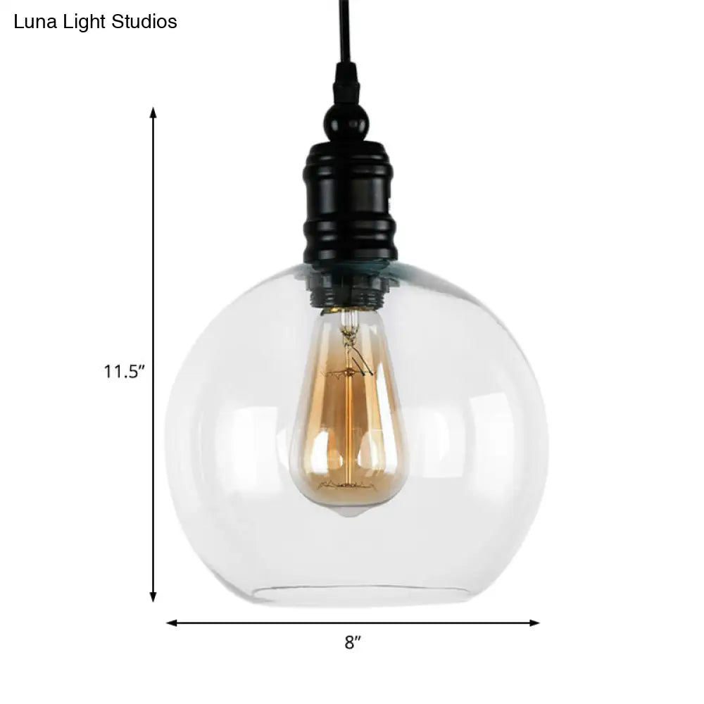 Industrial Hanging Light Fixture For Kitchen - Clear Glass Shade Black Pendant Globe/Bell 1-Light