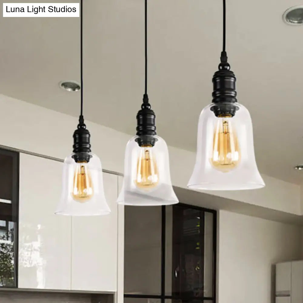 Industrial Hanging Light Fixture For Kitchen - Clear Glass Shade Black Pendant Globe/Bell 1-Light