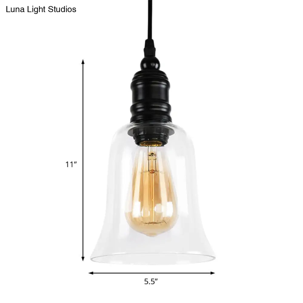 Industrial Hanging Light Fixture For Kitchen - Clear Glass Shade Black Pendant Globe/Bell 1-Light