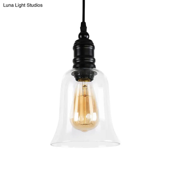 Industrial Hanging Light Fixture For Kitchen - Clear Glass Shade Black Pendant Globe/Bell 1-Light