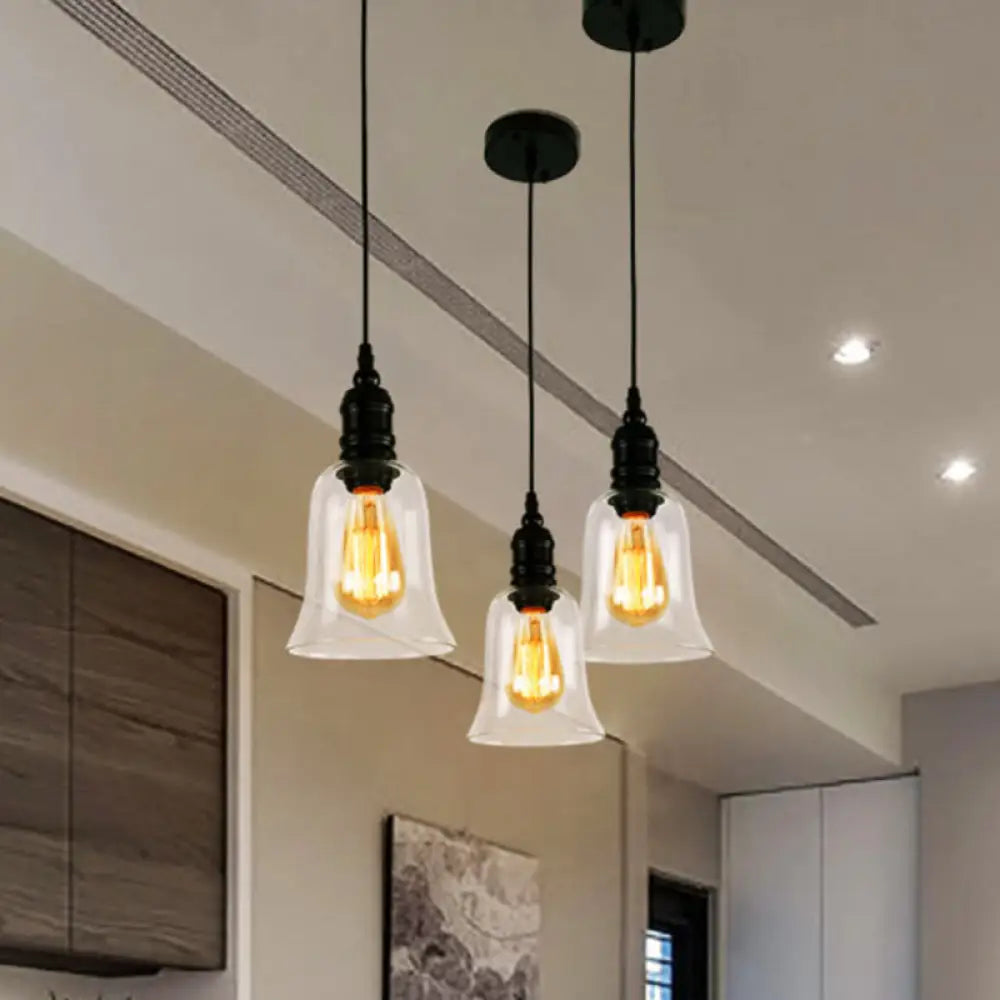 Black Pendant Light Fixture With Clear Glass Shade - Modern Industrial Hanging Design For Kitchen /