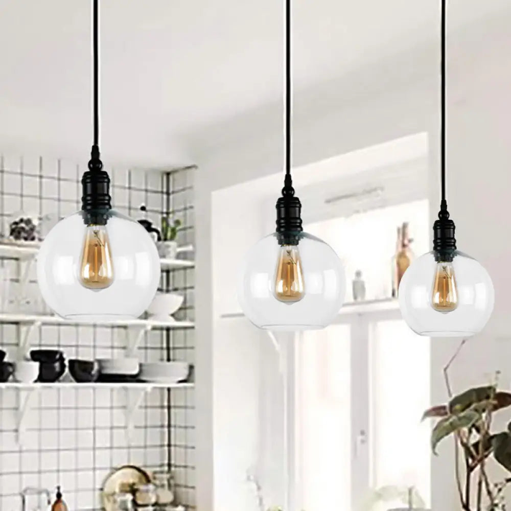 Black Pendant Light Fixture With Clear Glass Shade - Modern Industrial Hanging Design For Kitchen /