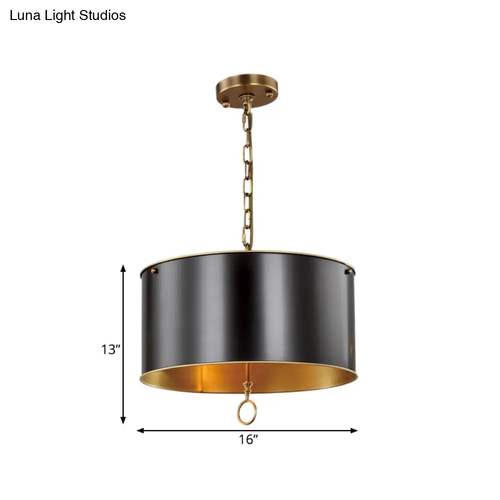 Black Pendant Light Kit With Metallic Drum Shade For Living Room - Traditional Hanging Lamp