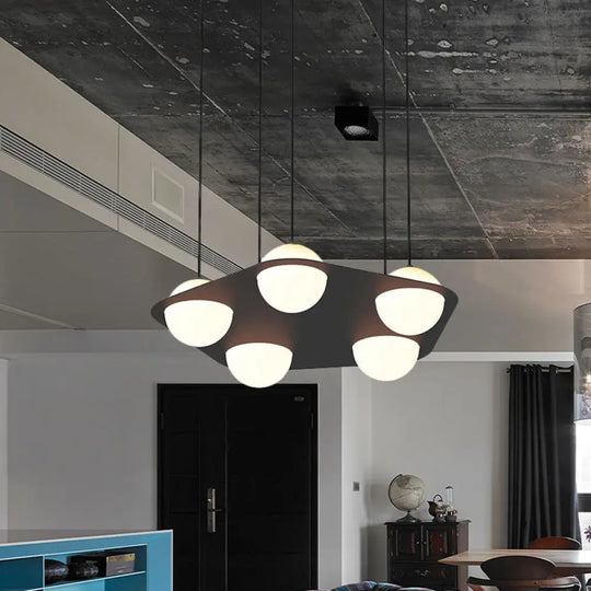 Black Pentagon Pendant Ceiling Light With Opal Glass Shades - Minimalist 5-Head Metal Suspension