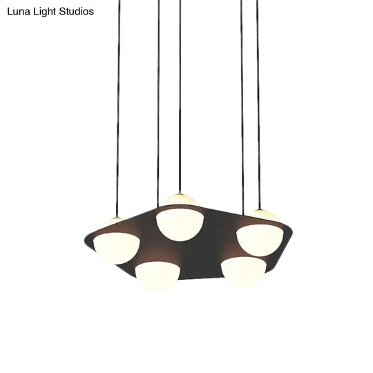 Black Pentagon Pendant Ceiling Light With Opal Glass Shades - Minimalist 5-Head Metal Suspension