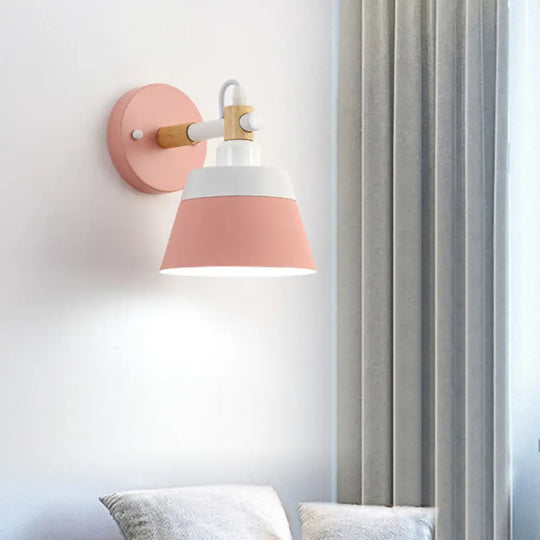 Black/Pink Macaron Wall Sconce With Flared Metal Shade Pink