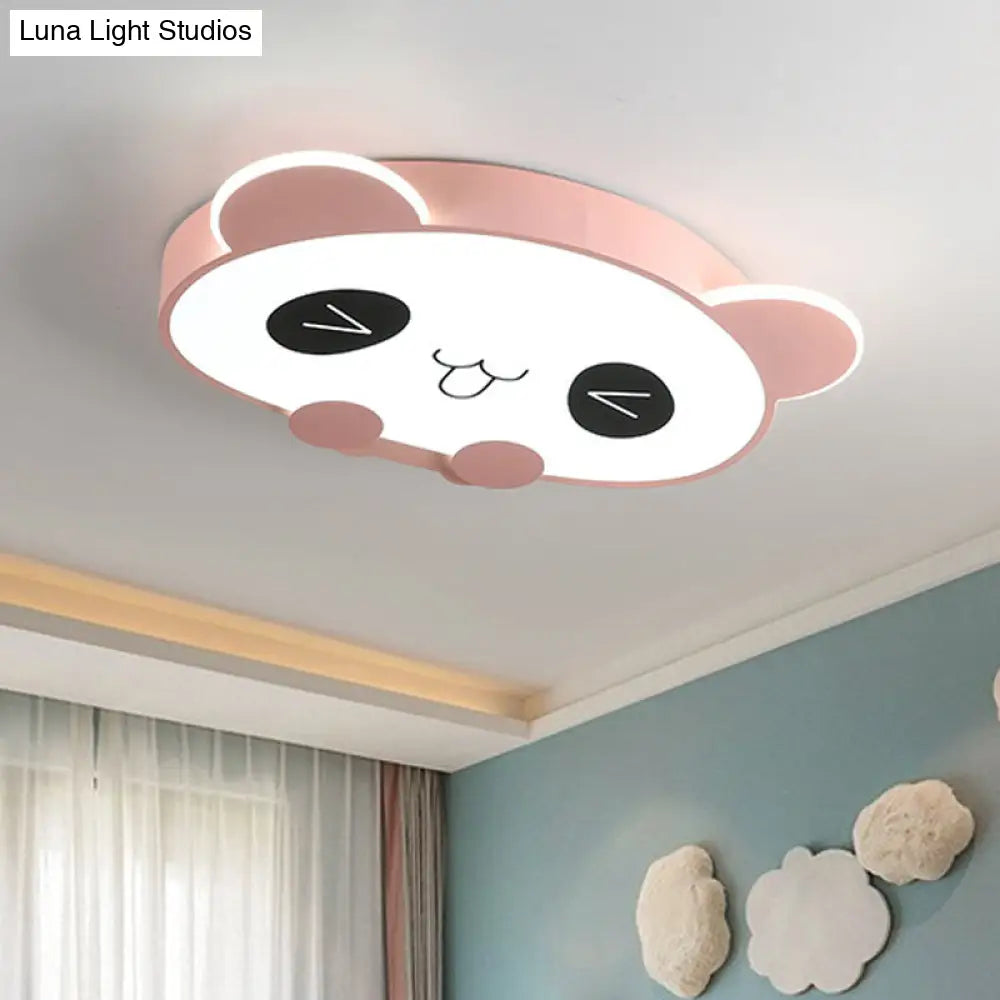 Black/Pink Panda Led Flushmount Fixture Modern Acrylic Ceiling Light For Bedroom Pink