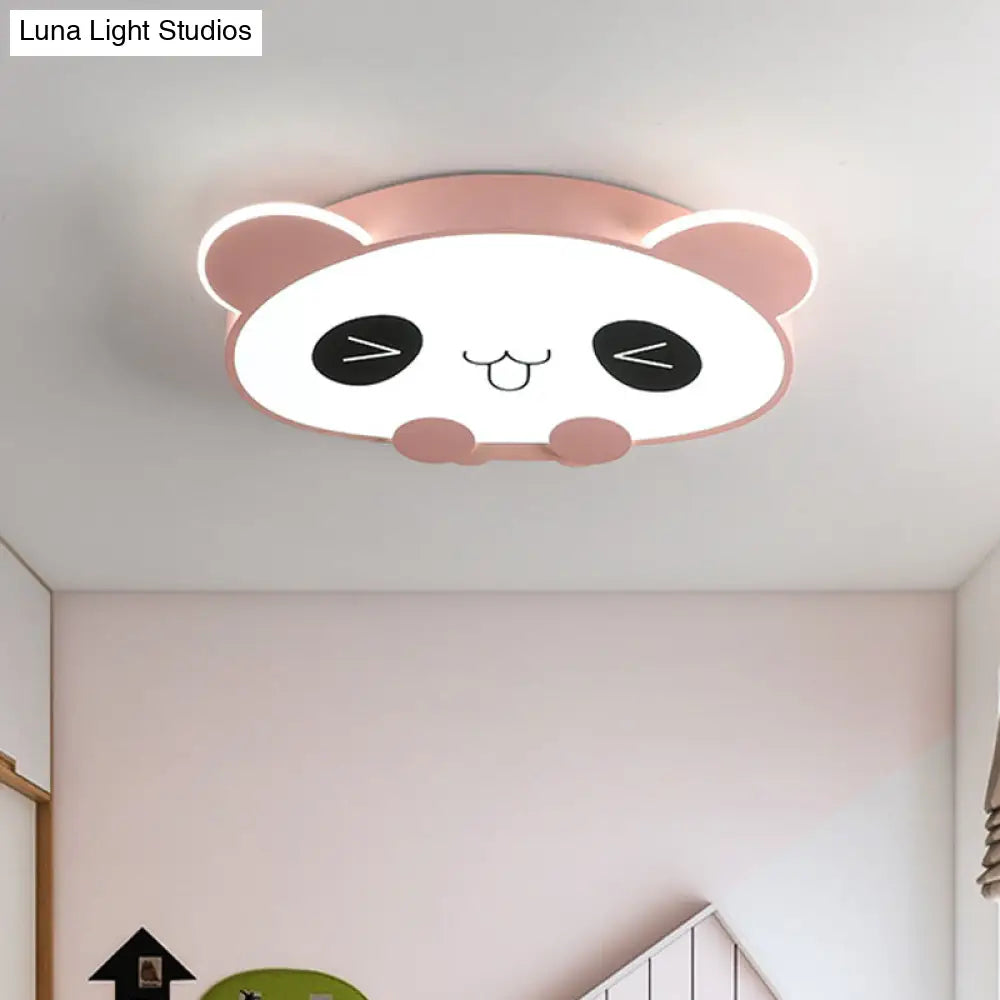 Black/Pink Panda Led Flushmount Fixture – Modern Acrylic Ceiling Light For Bedroom