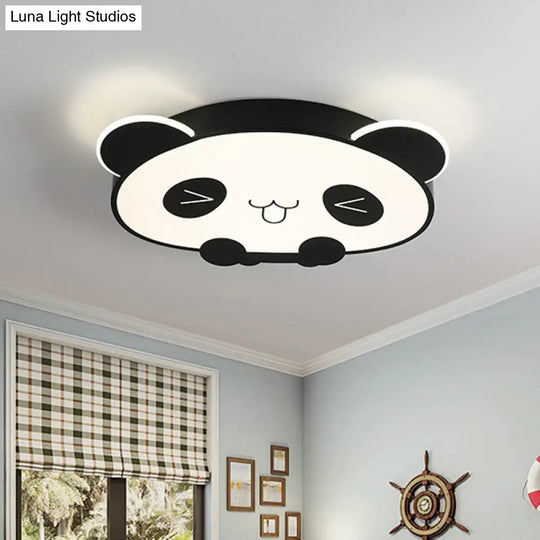 Black/Pink Panda Led Flushmount Fixture Modern Acrylic Ceiling Light For Bedroom