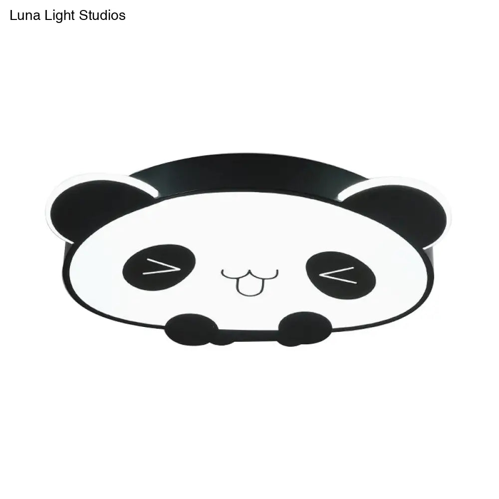 Black/Pink Panda Led Flushmount Fixture Modern Acrylic Ceiling Light For Bedroom