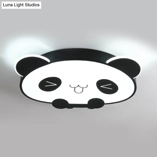 Black/Pink Panda Led Flushmount Fixture – Modern Acrylic Ceiling Light For Bedroom