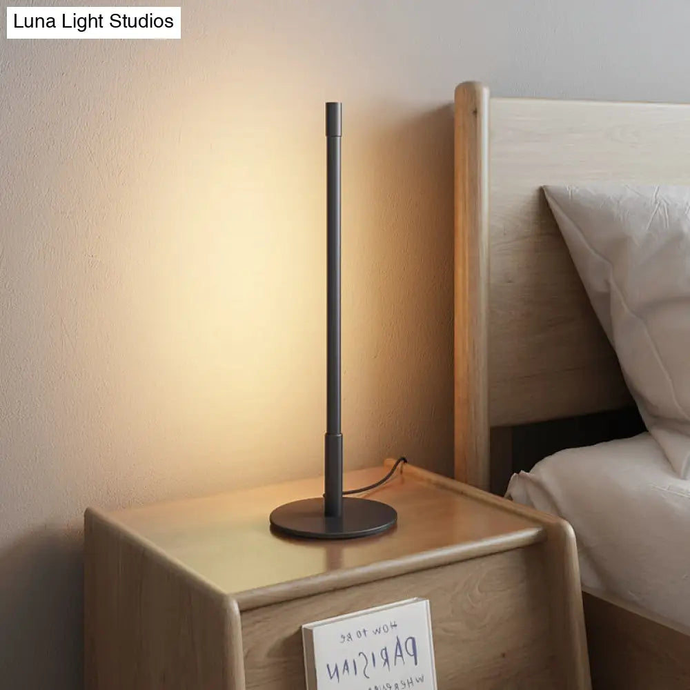 Black Plumb Rod Led Night Light: Sleek Bedside Table Lamp With Warm/White Light