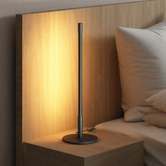 Black Plumb Rod Led Night Light: Sleek Bedside Table Lamp With Warm/White Light / White