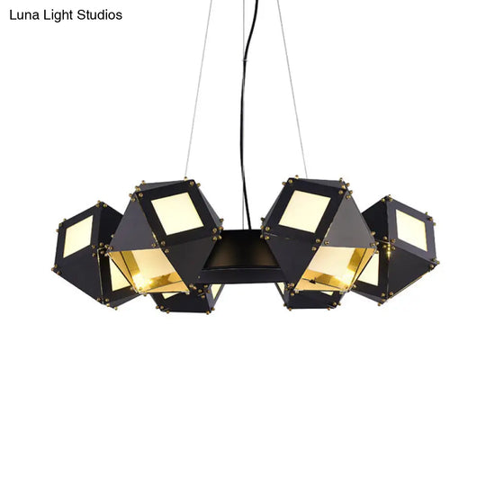 Modern Black Polyhedron Hanging Chandelier - 6-Light Metallic Ceiling Lamp For Restaurants