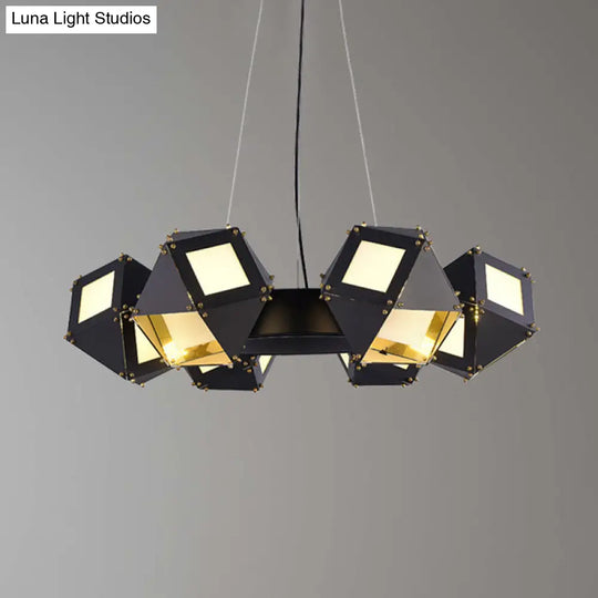 Black Polyhedron Hanging Chandelier - Modern 6-Light Metallic Ceiling Lamp For Restaurants