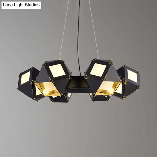 Modern Black Polyhedron Hanging Chandelier - 6-Light Metallic Ceiling Lamp For Restaurants