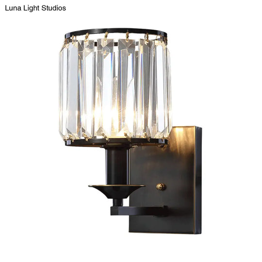 Black Prismatic Crystal Wall Mount Lamp - Modern Cylinder Design