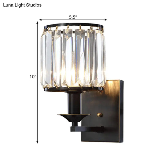 Black Prismatic Crystal Wall Mount Lamp - Modern Cylinder Design