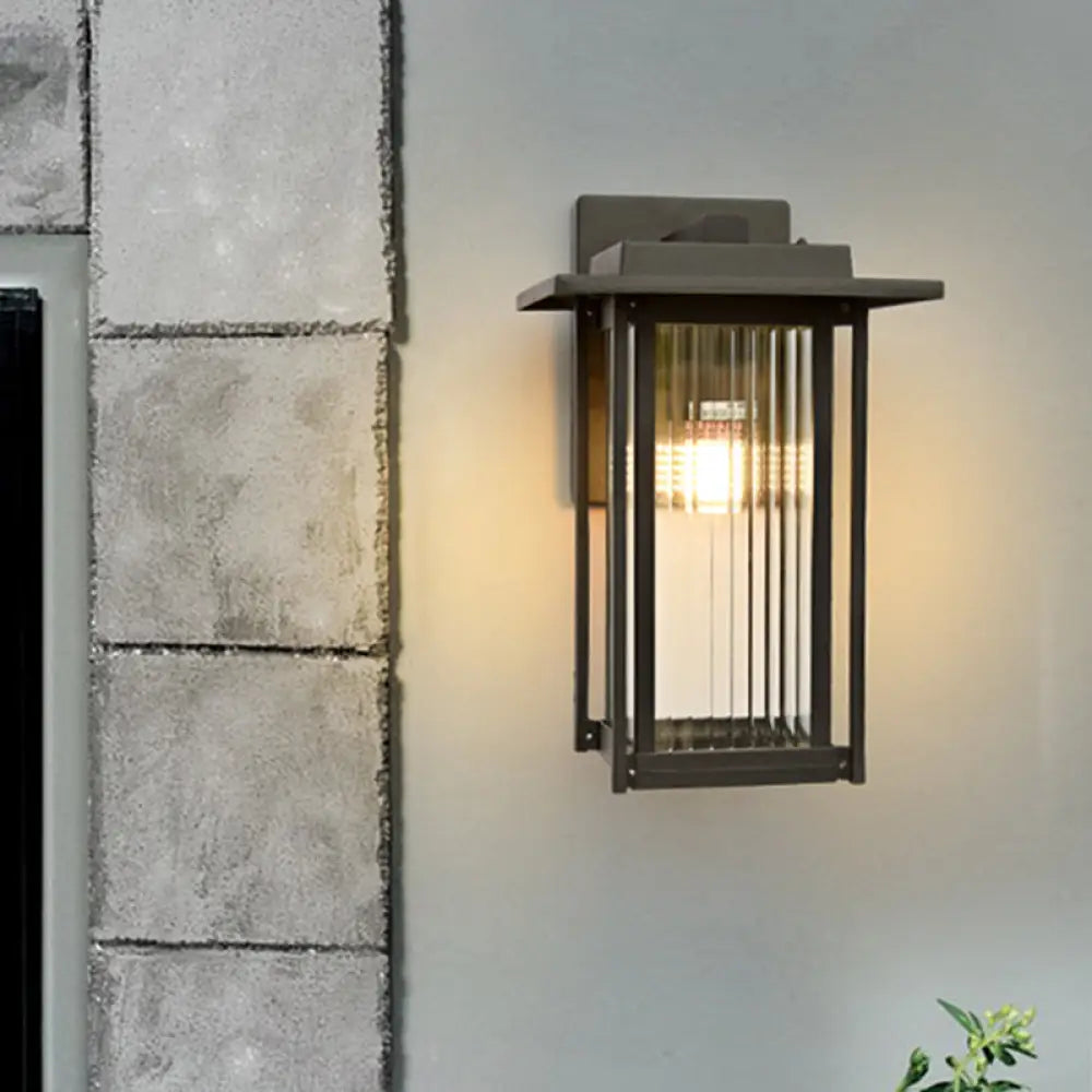 Black Prismatic Glass Single Head Wall Sconce Lantern For Outdoor - Countryside Style