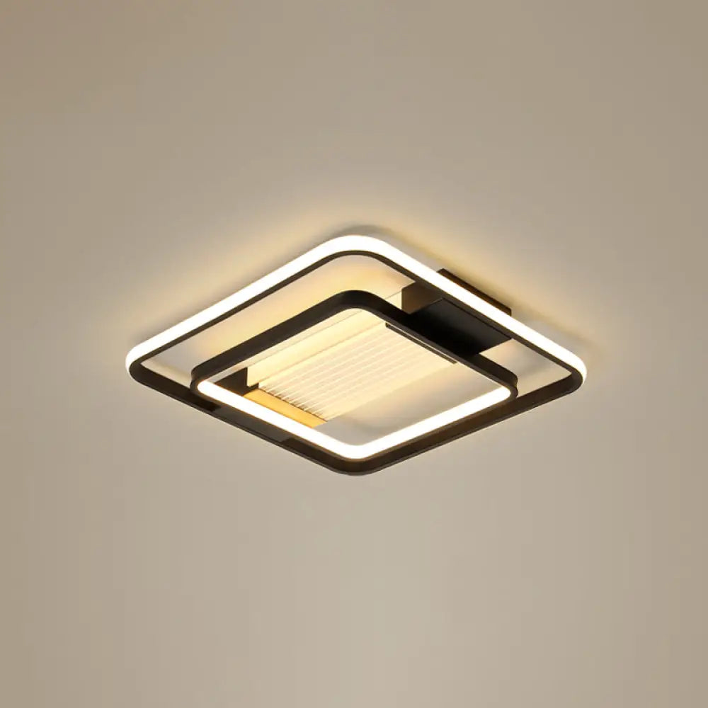 Black Rectangle Led Flush Ceiling Light - Minimalist Acrylic Lamp For Living Room / 16.5’