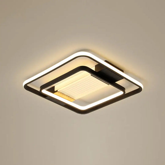 Black Rectangle Led Flush Ceiling Light - Minimalist Acrylic Lamp For Living Room / 20.5’