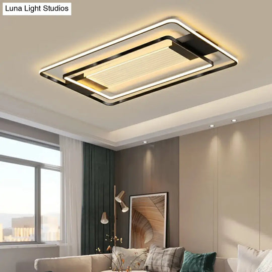 Black Rectangle Led Flush Ceiling Light - Minimalist Acrylic Lamp For Living Room