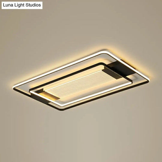 Black Rectangle Led Flush Ceiling Light - Minimalist Acrylic Lamp For Living Room / 43