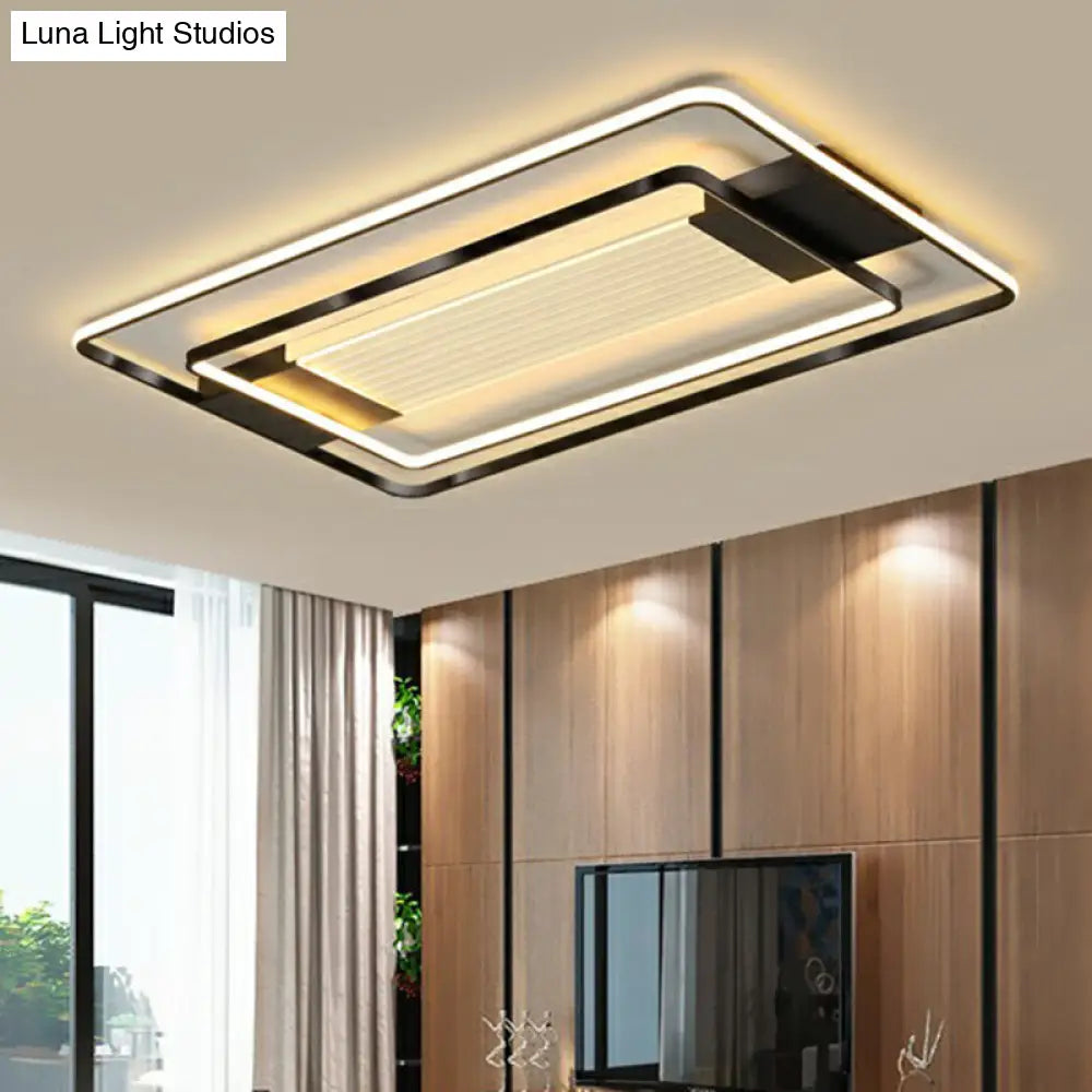 Black Rectangle Led Flush Ceiling Light - Minimalist Acrylic Lamp For Living Room