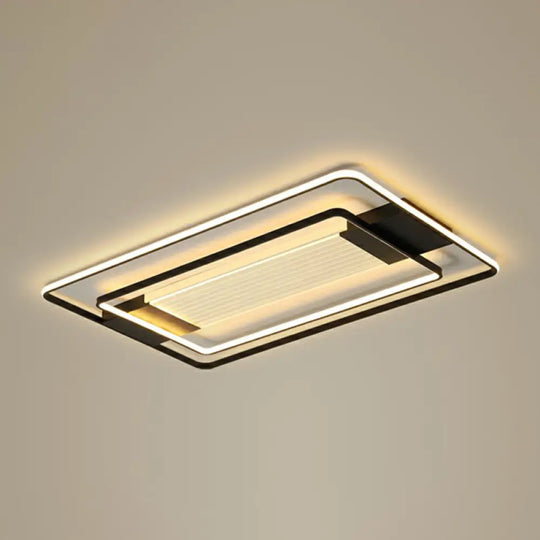 Black Rectangle Led Flush Ceiling Light - Minimalist Acrylic Lamp For Living Room / 43’