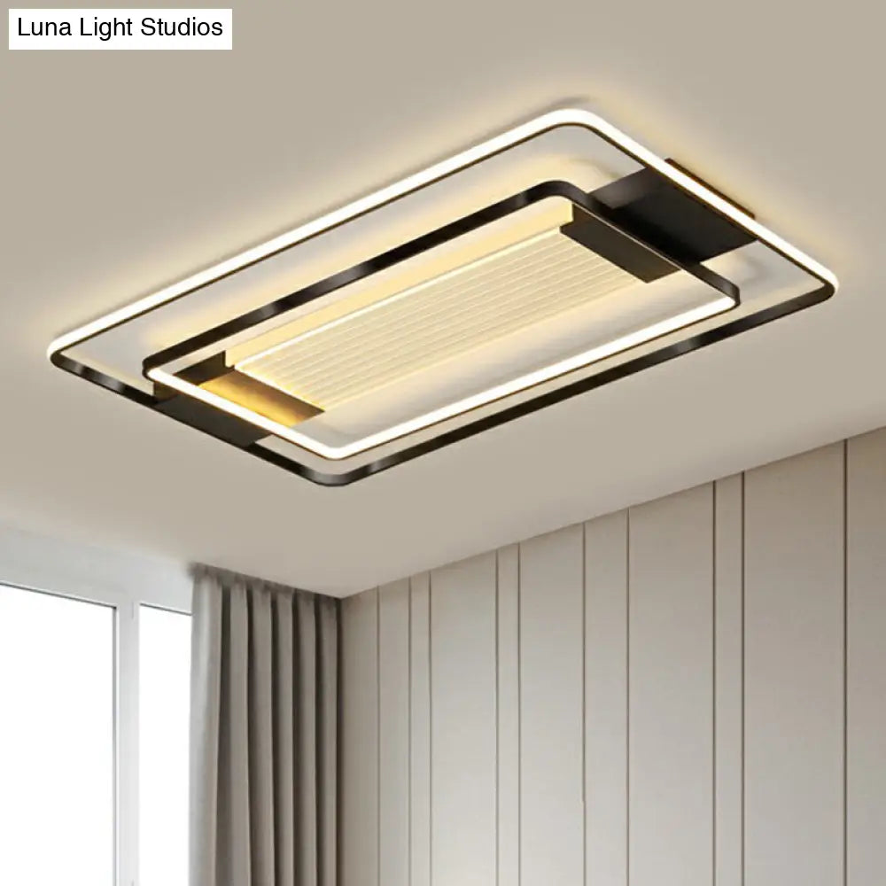 Black Rectangle Led Flush Ceiling Light - Minimalist Acrylic Lamp For Living Room