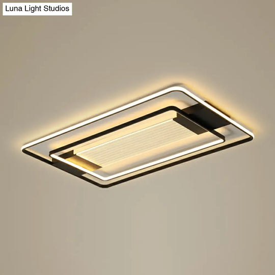 Black Rectangle Led Flush Ceiling Light - Minimalist Acrylic Lamp For Living Room