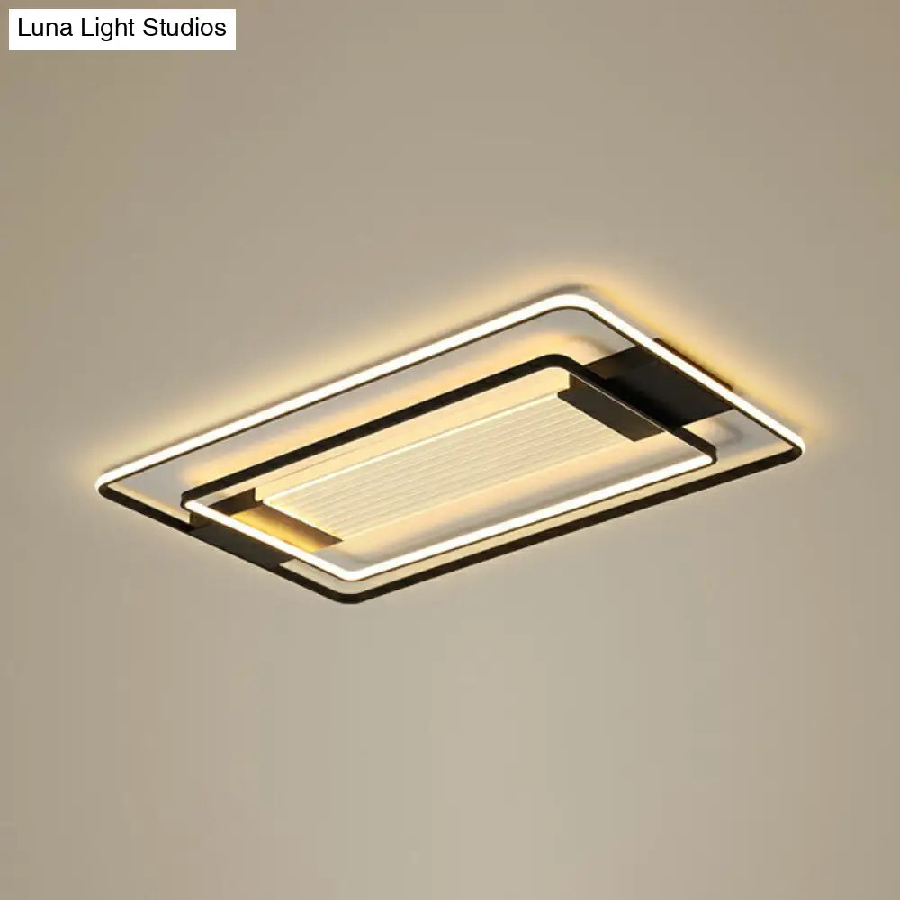 Black Rectangle Led Flush Ceiling Light - Minimalist Acrylic Lamp For Living Room / 35.5