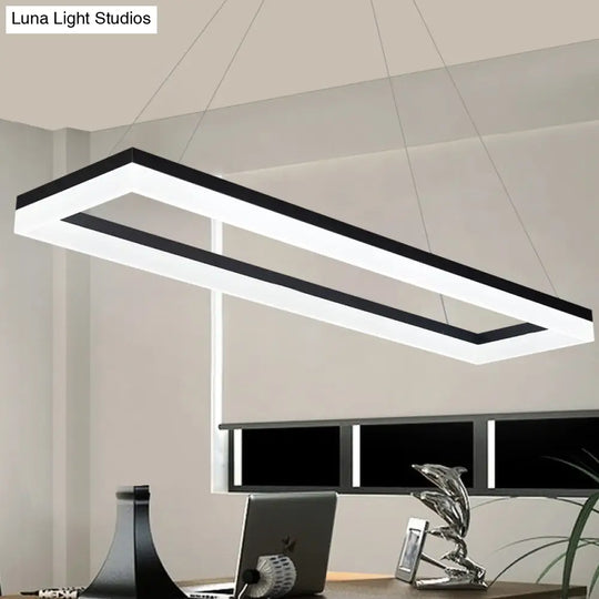 Black Rectangular Led Chandelier: Modern Acrylic Pendant Light In White/Warm/Natural Shades