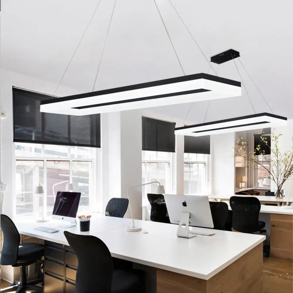 Black Rectangular Led Chandelier: Modern Acrylic Pendant Light In White/Warm/Natural Shades / White