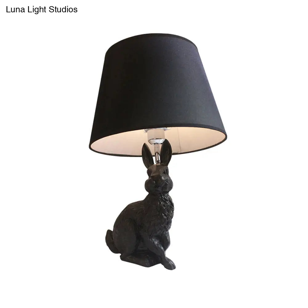 Black Resin Bunny Desk Lamp With Tapered Shade - Study Room Accent Lighting