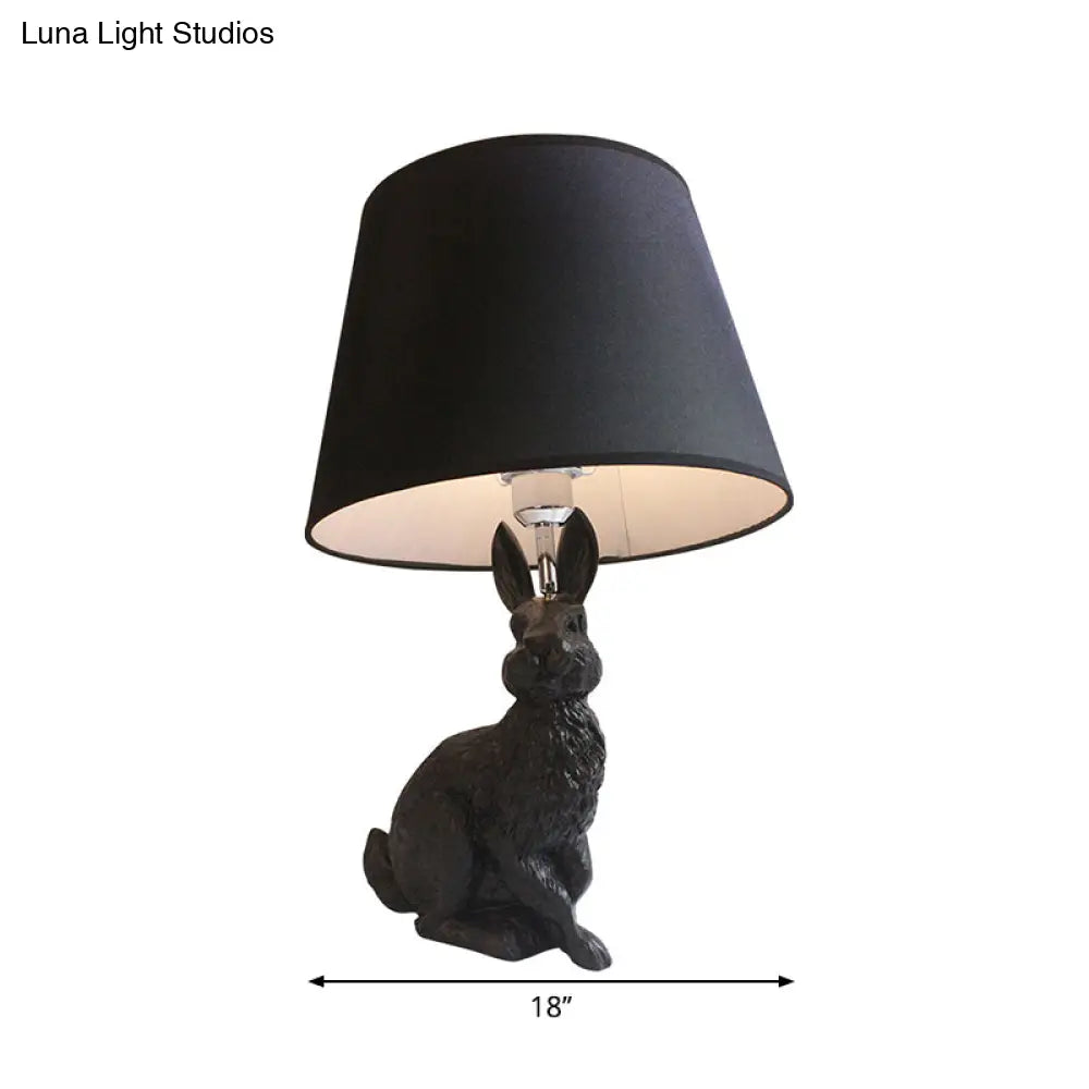 Black Resin Bunny Desk Lamp With Tapered Shade - Study Room Accent Lighting