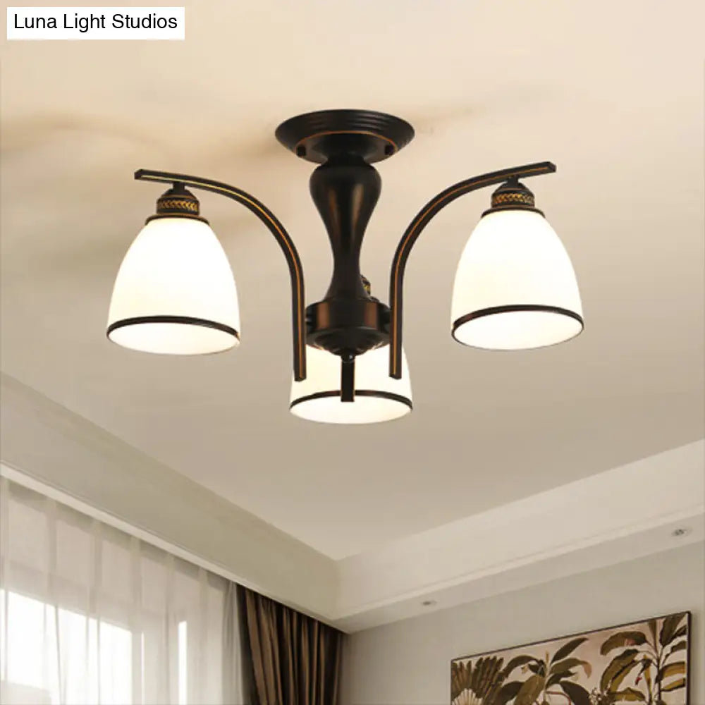 Black Retro Bell Flush Mount Light With Frosted Glass - Semi Chandelier For Living Room 3 /