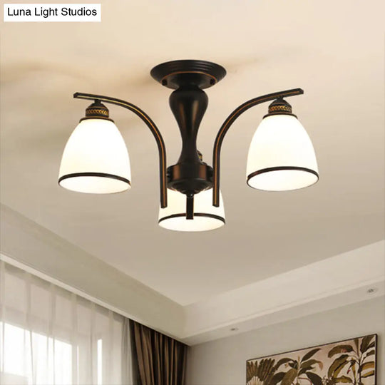 Black Retro Bell Flush Mount Light With Frosted Glass - Semi Chandelier For Living Room 3 /