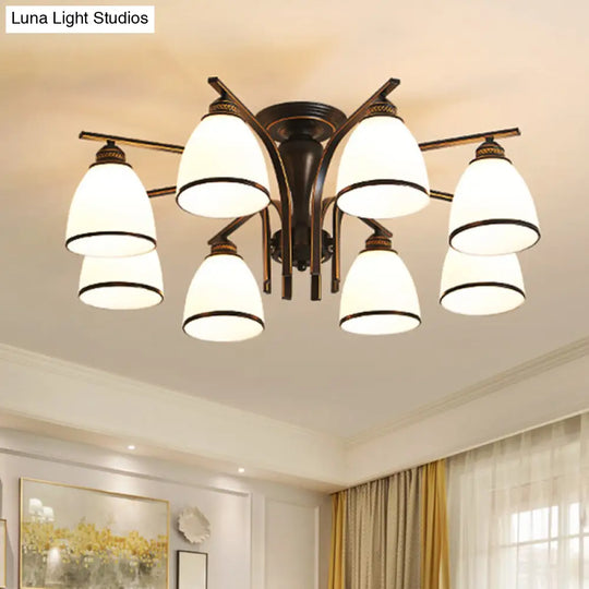 Black Retro Bell Flush Mount Light With Frosted Glass - Semi Chandelier For Living Room 8 /