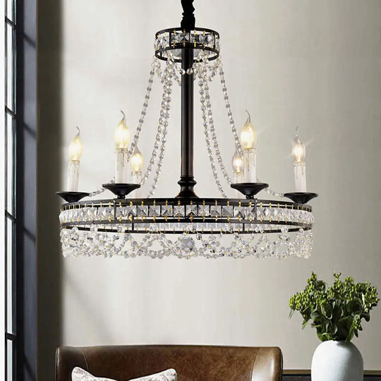 Black Retro Circular Hanging Chandelier With Crystal Lights (4/6/8) 6 /