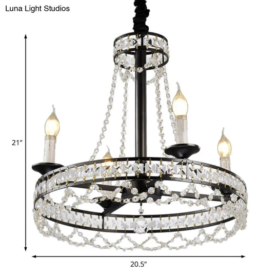 Black Retro Circular Hanging Chandelier With Crystal Lights (4/6/8)