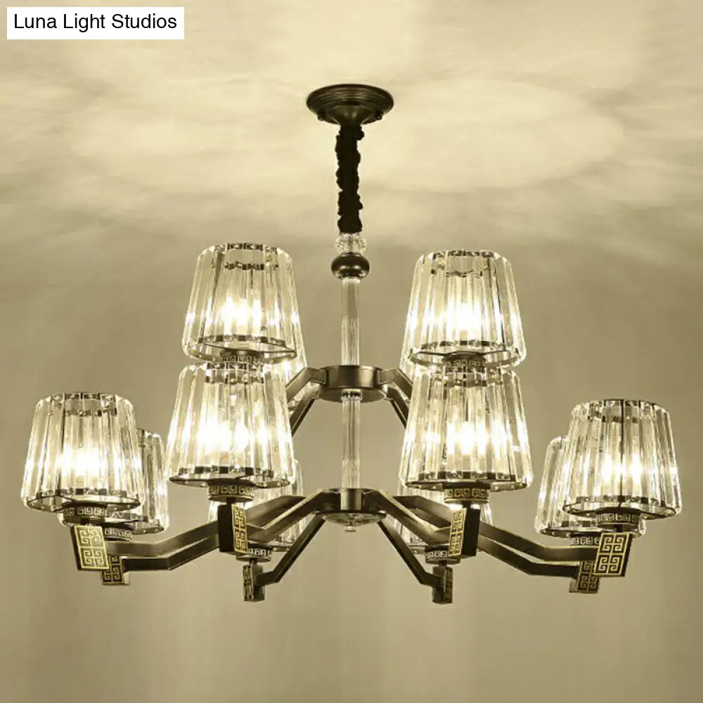 Retro Black Crystal Prism Chandelier Light For Living Room 12 /