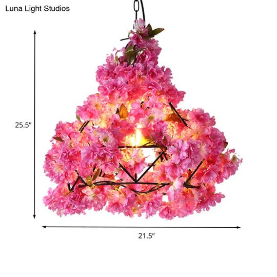 Black Retro Diamond Ceiling Light With Flower Suspension 1 Bulb 16’/19’/21.5’ Wide