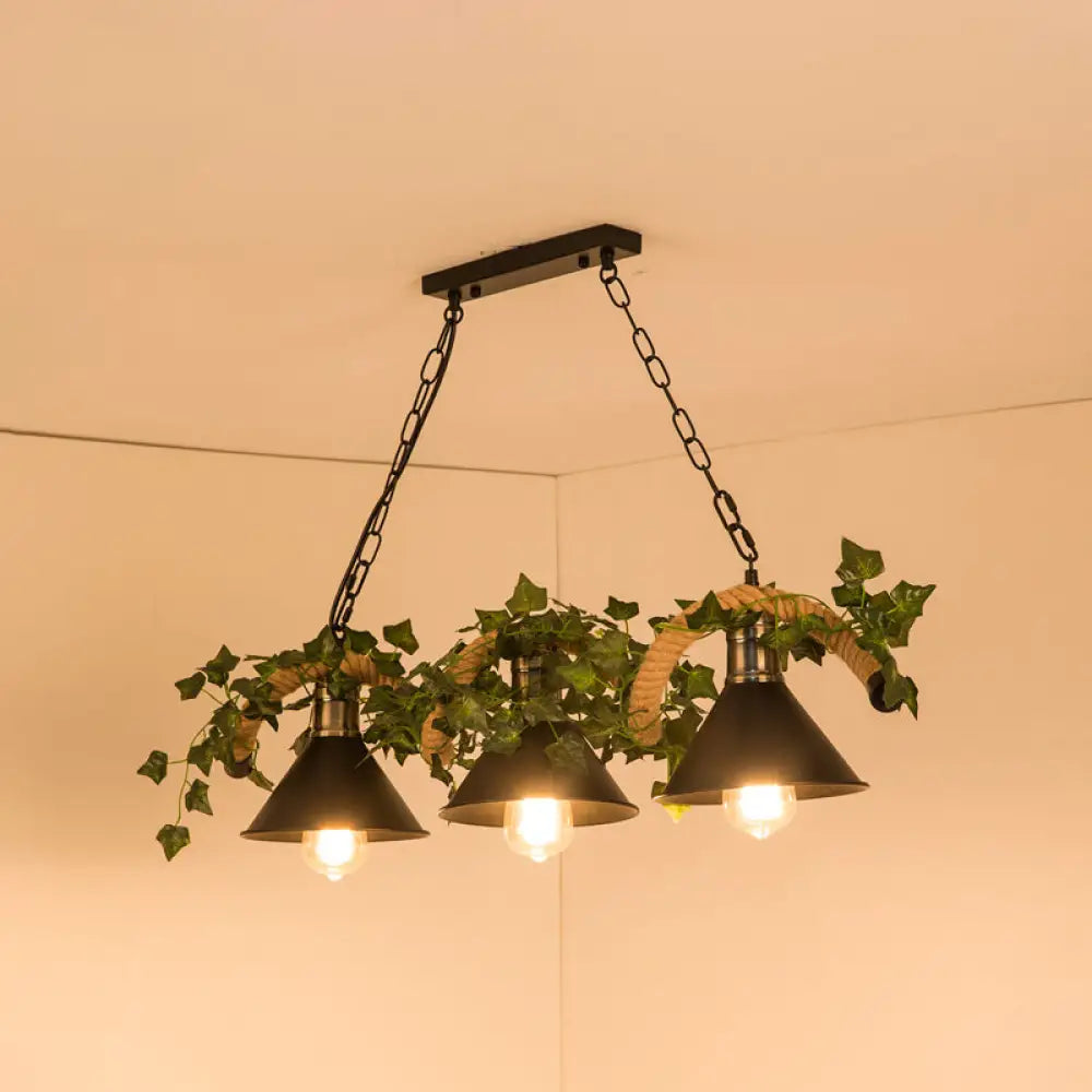 Black Retro Metal Pendant Light - Industrial Hanging Island Fixture 3 /