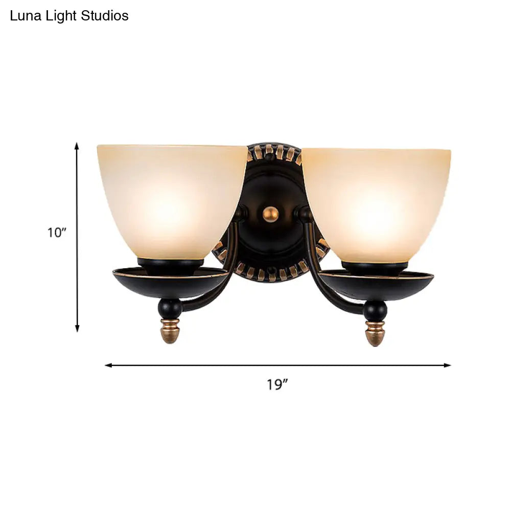 Black Retro Wall Sconce Light With Frosted Glass Bowl Shade - Perfect For Dining Room