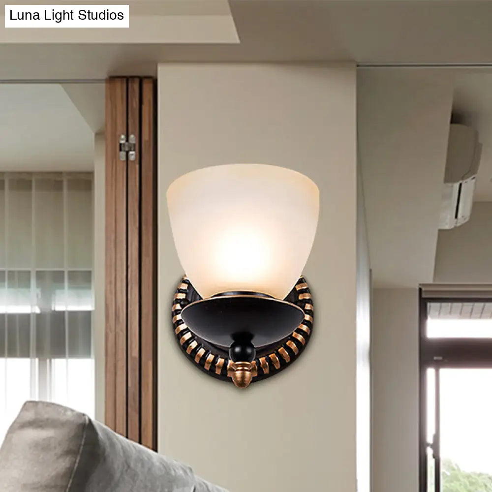 Black Retro Wall Sconce Light With Frosted Glass Bowl Shade - Perfect For Dining Room